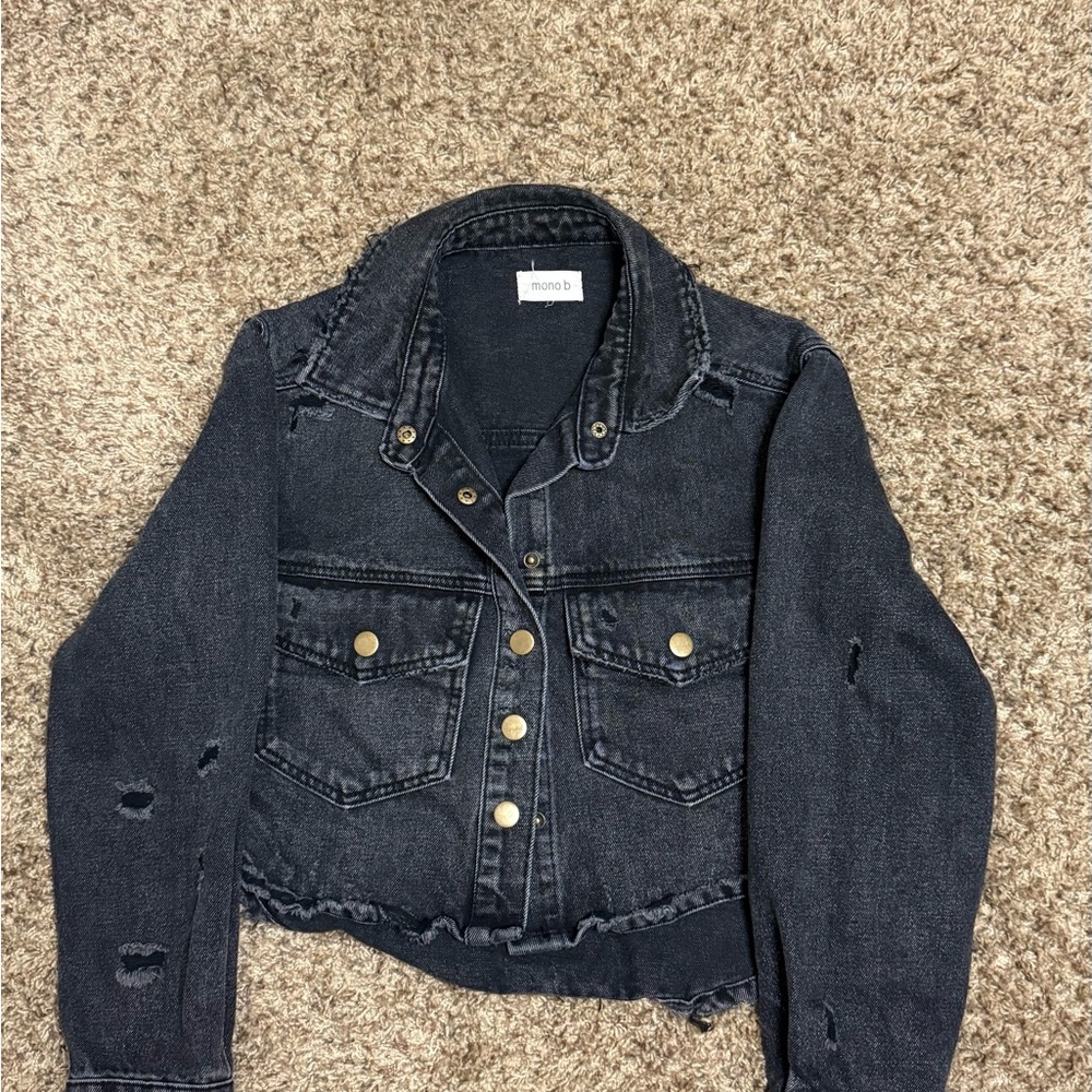 Mono B Women's Black Distressed Jean Jacket